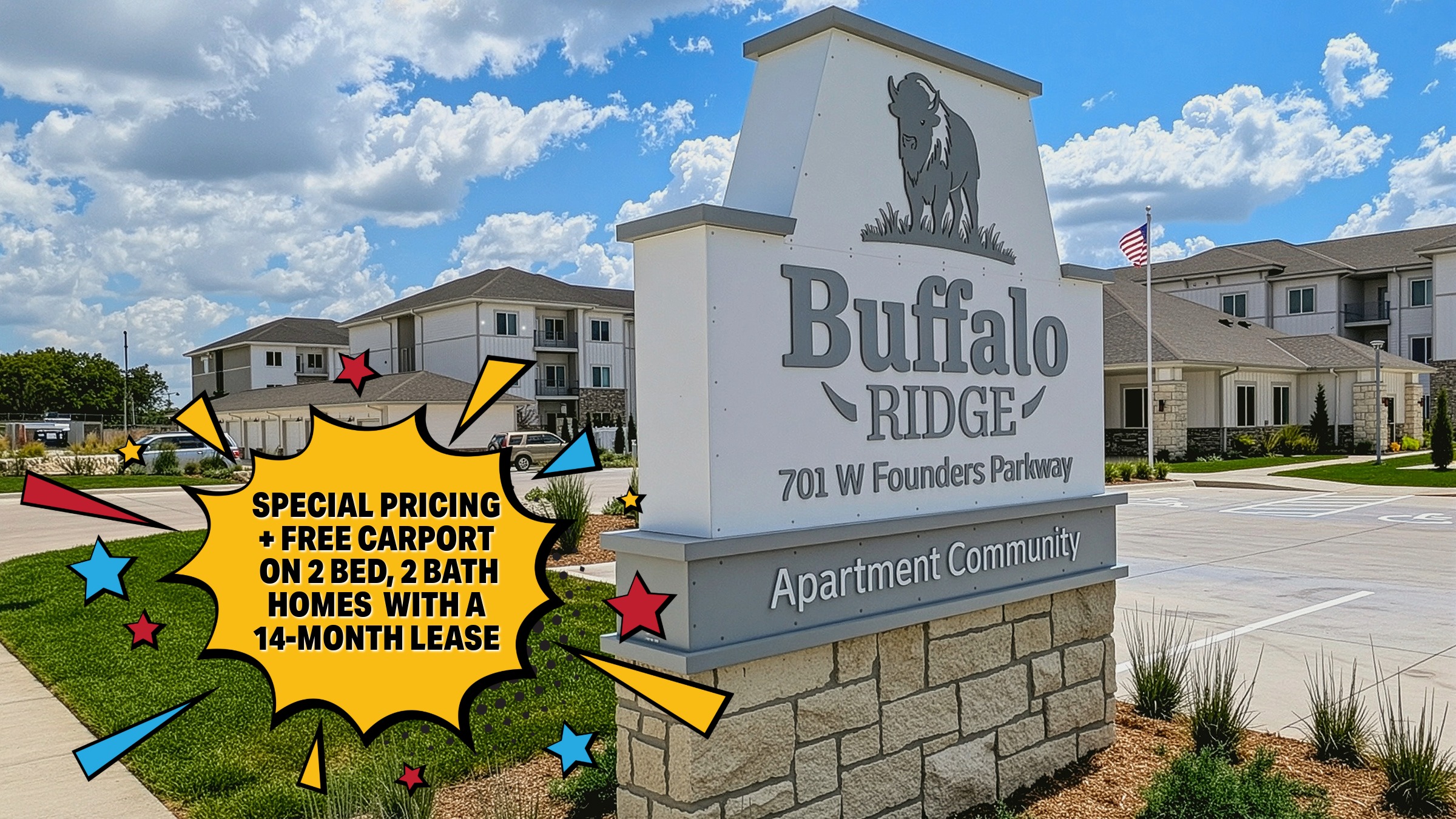 Special pricing + free carport on 2 bed, 2 bath homes with a 14-month lease Special pricing + free carport on 2 bed, 2 bath homes with a 14-month lease